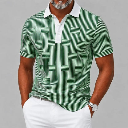 Renzo Geometric Stripe Knit Polo Shirt