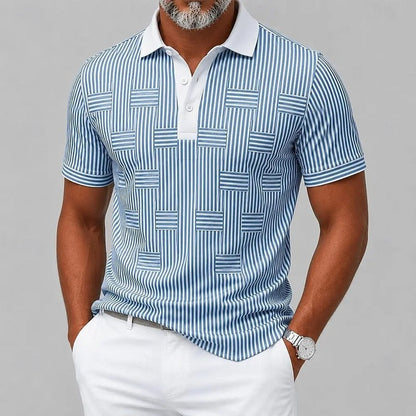 Renzo Geometric Stripe Knit Polo Shirt