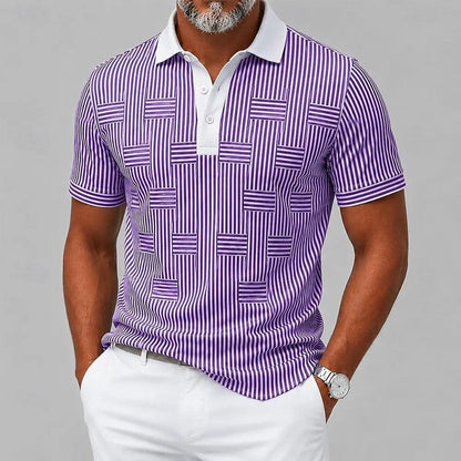Renzo Geometric Stripe Knit Polo Shirt