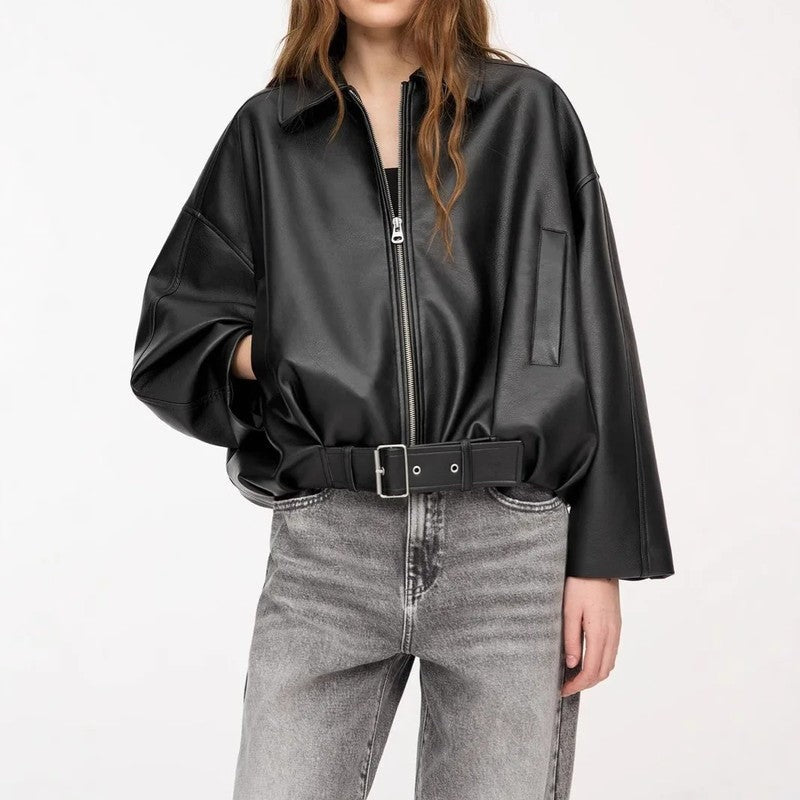 Rosa Relaxed Faux Leather Zip Jacket