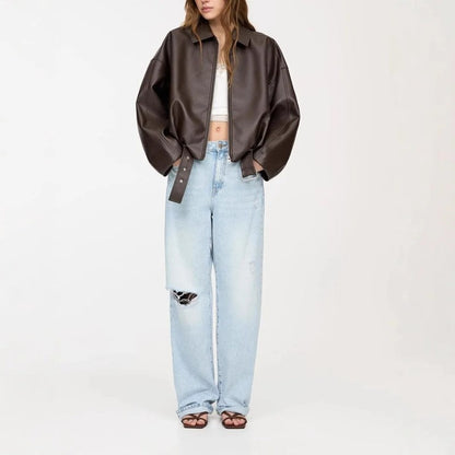 Rosa Relaxed Faux Leather Zip Jacket