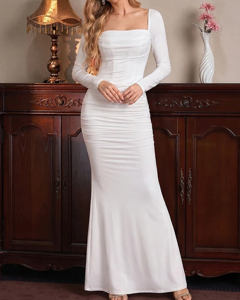 Sandra Fitted Long Sleeve Maxi Dress