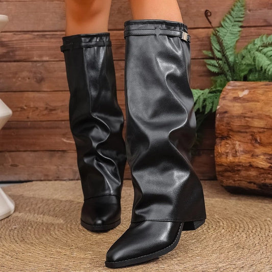 Sienna Slouchy Knee-High Block Heel Boots