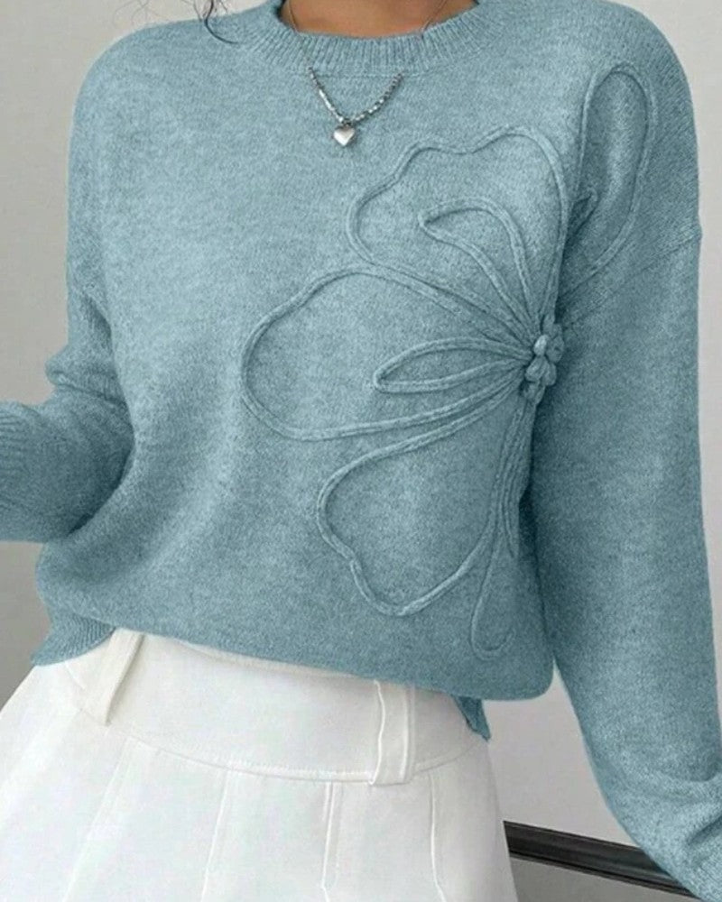 Soleil Embroidered Flower Knit Sweater