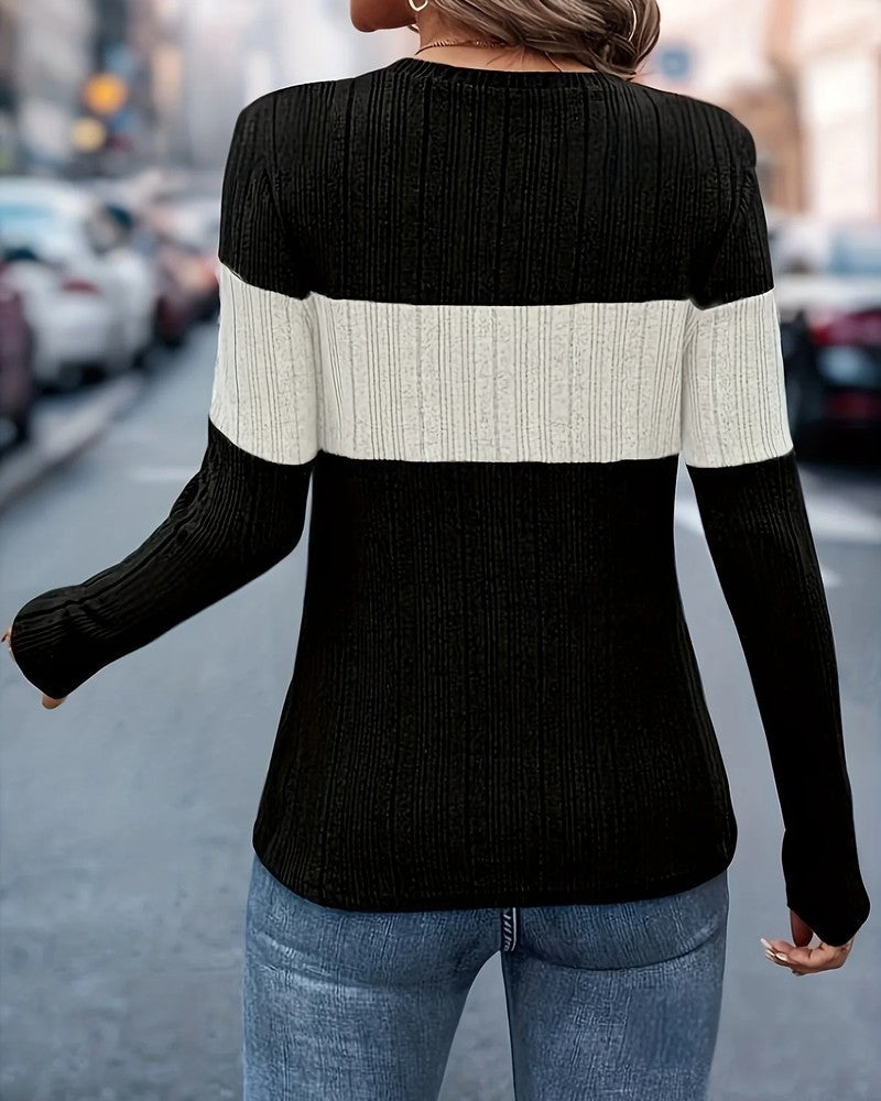 Tindra Ribbed Colorblock Knit Sweater