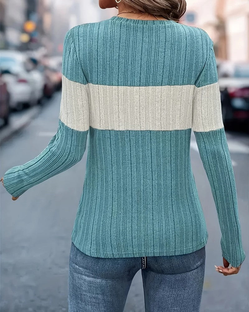 Tindra Ribbed Colorblock Knit Sweater