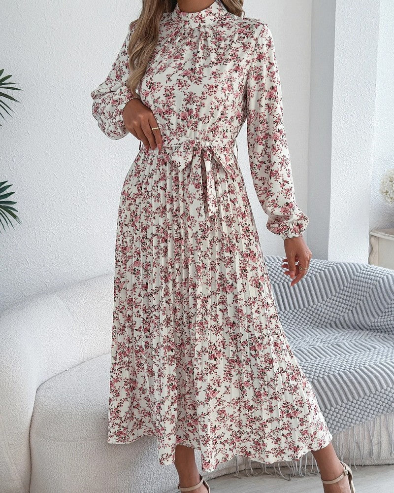 Vera Floral Pleated Long Sleeve Maxi Dress