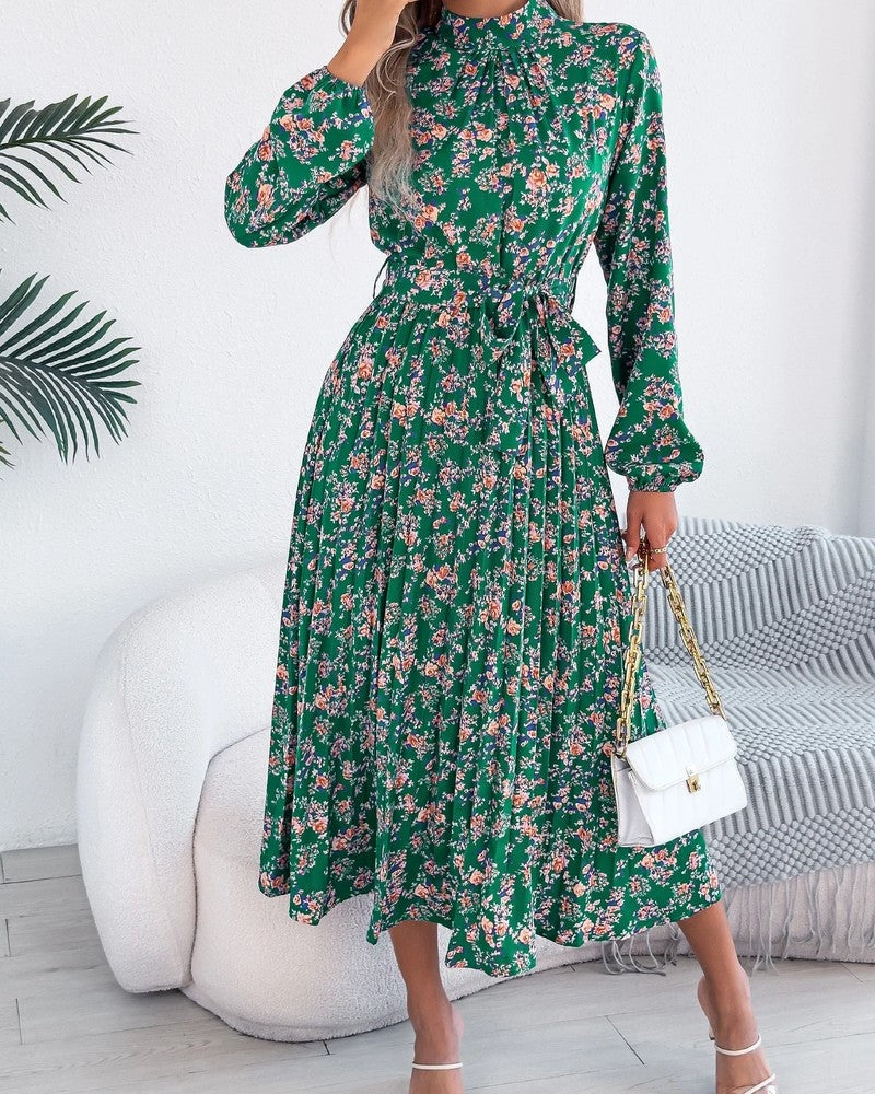 Vera Floral Pleated Long Sleeve Maxi Dress