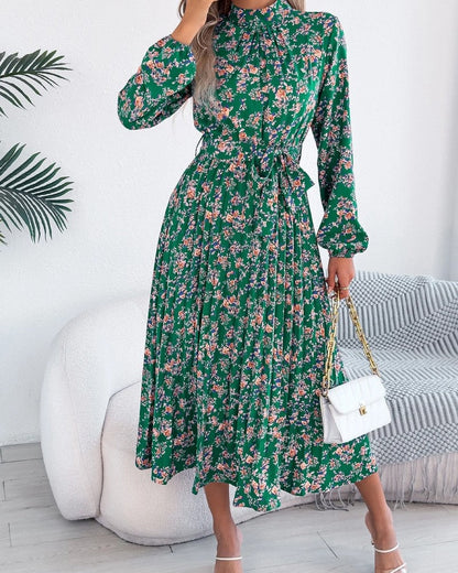 Vera Floral Pleated Long Sleeve Maxi Dress