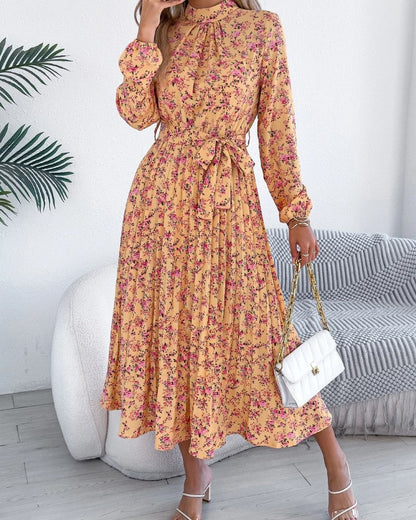 Vera Floral Pleated Long Sleeve Maxi Dress