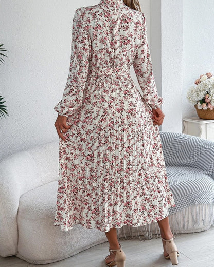 Vera Floral Pleated Long Sleeve Maxi Dress