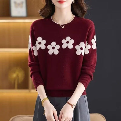 Vesari Floral Knit Crewneck Sweater