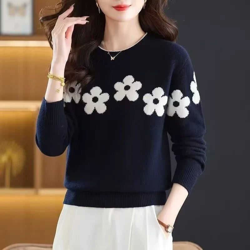 Vesari Floral Knit Crewneck Sweater