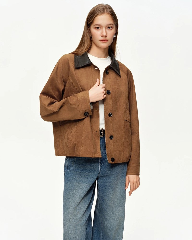 Vesnia Suede Panel Contrast Collar Jacket