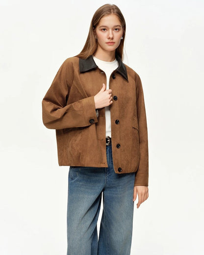 Vesnia Suede Panel Contrast Collar Jacket