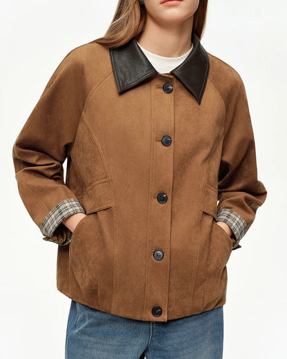 Vesnia Suede Panel Contrast Collar Jacket