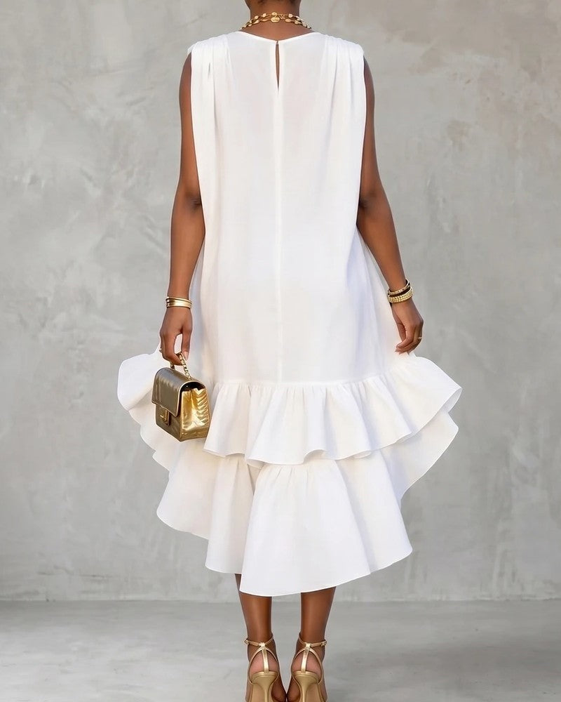 Victoria Ruffled High-Low Sleeveless Dress