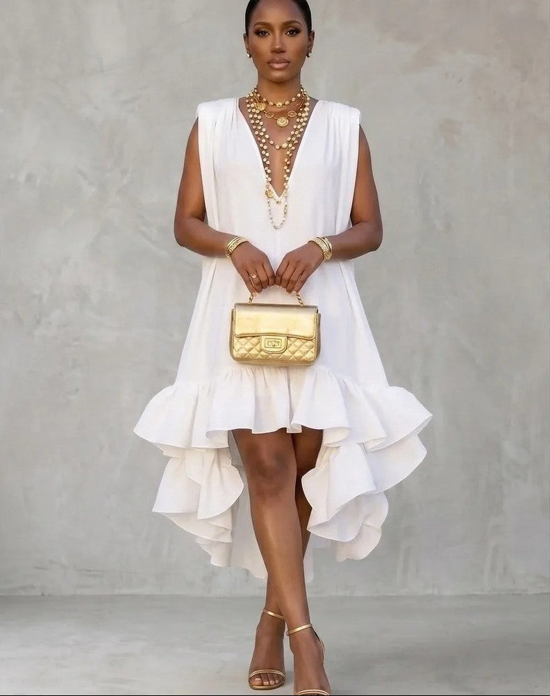 Victoria Ruffled High-Low Sleeveless Dress