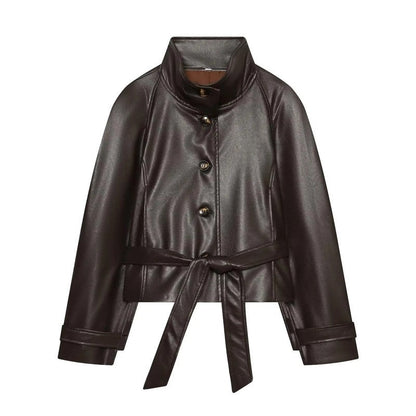 Vionda Belted Faux Leather Jacket