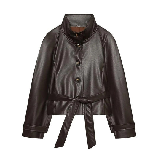 Vionda Belted Faux Leather Jacket