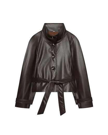 Vionda Belted Faux Leather Jacket