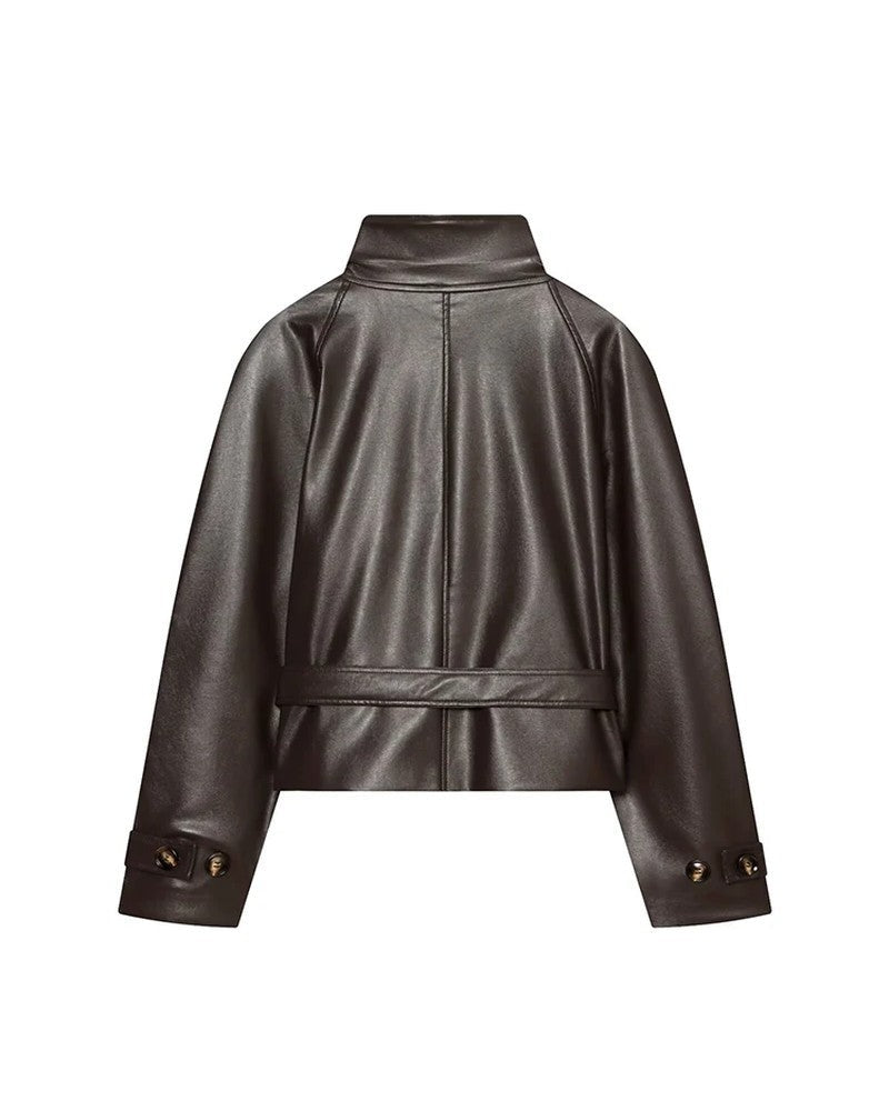 Vionda Belted Faux Leather Jacket
