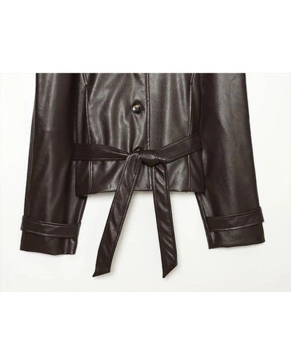 Vionda Belted Faux Leather Jacket