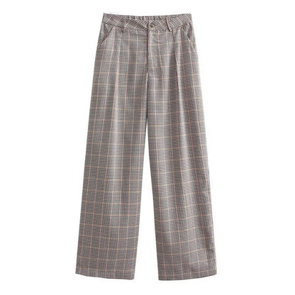 Vionne Checked Pleated Wide-Leg Trousers