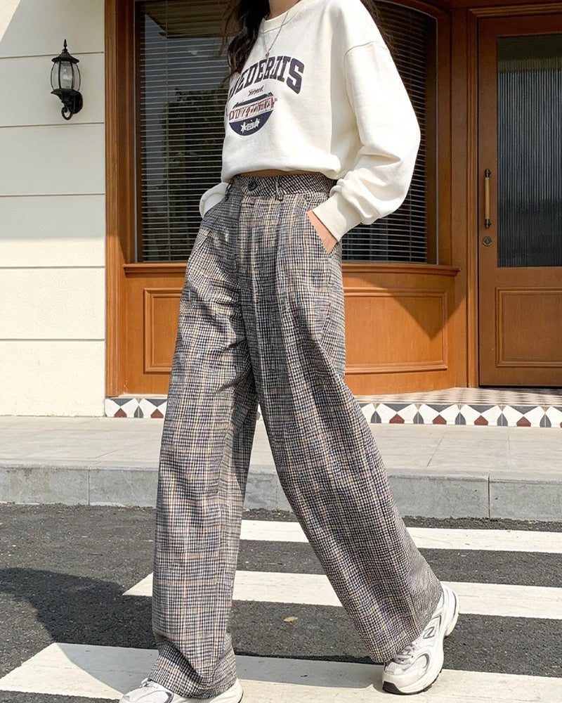 Vionne Checked Pleated Wide-Leg Trousers