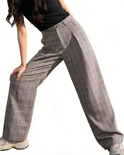 Vionne Checked Pleated Wide-Leg Trousers