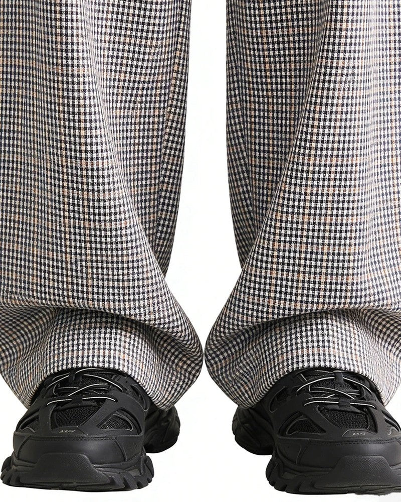 Vionne Checked Pleated Wide-Leg Trousers