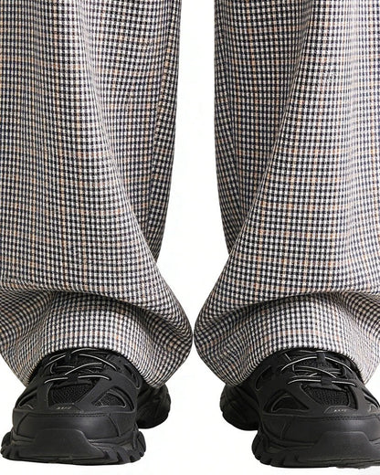 Vionne Checked Pleated Wide-Leg Trousers