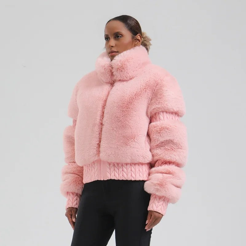 Yvon Plush Cropped Faux Fur Jacket