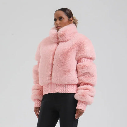 Yvon Plush Cropped Faux Fur Jacket