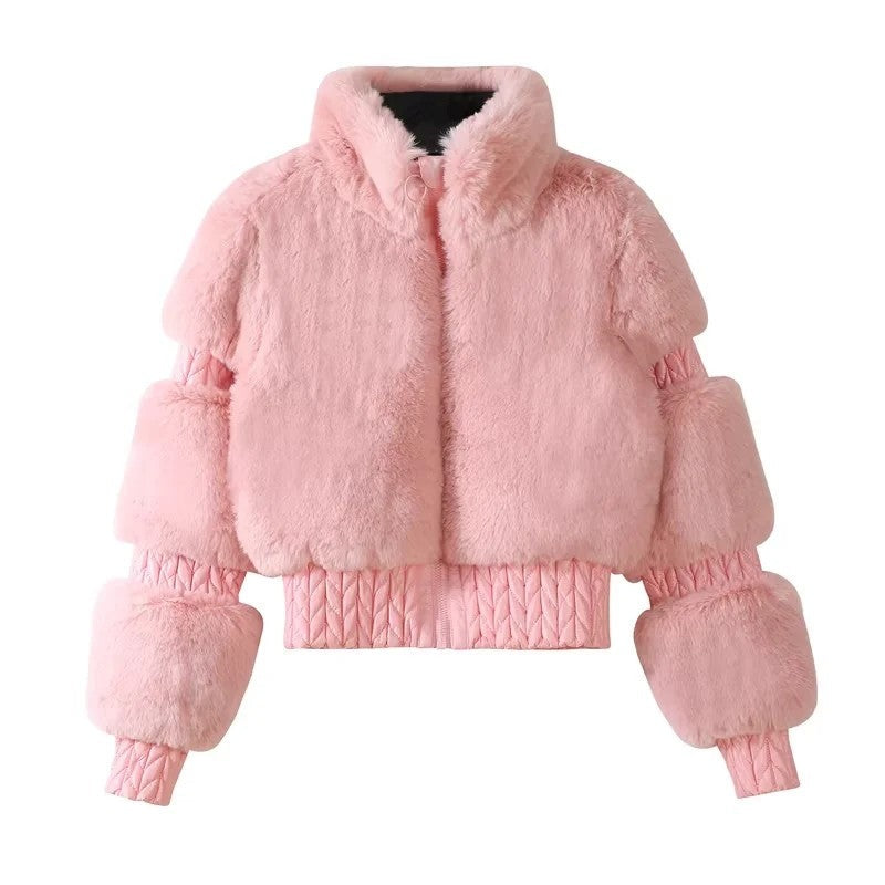 Yvon Plush Cropped Faux Fur Jacket